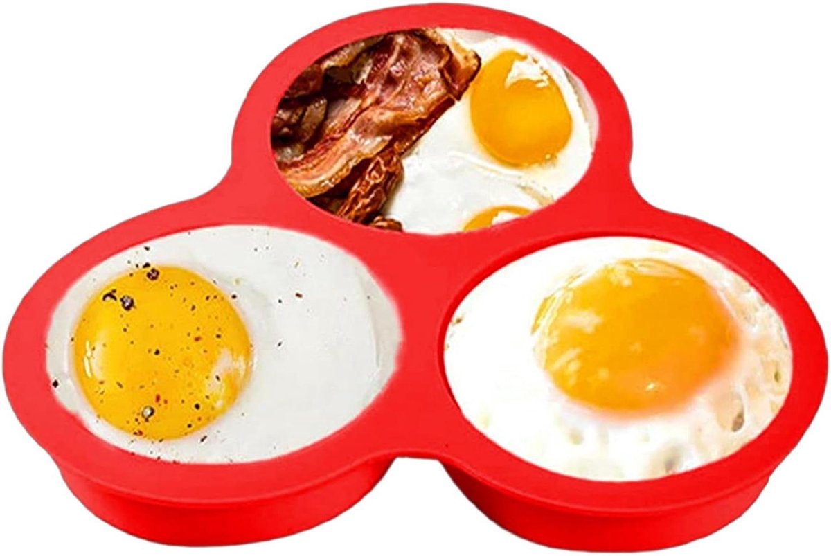 Siliconen bakvorm - Ronde bakplaat - Cakes en eieren bakken - 3 holtes - 23 cm breed - Rood