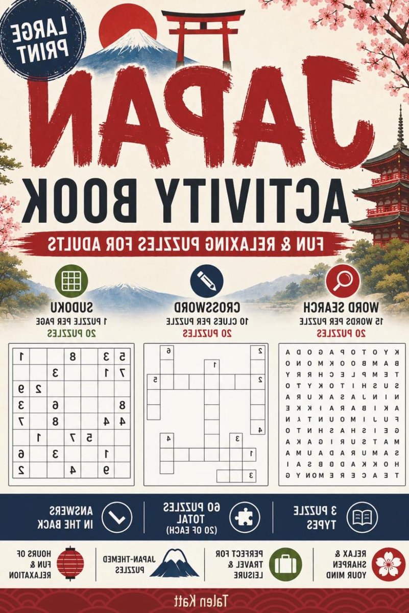 Japan Activiteitenboek - Puzzelboek Volwassenen - Ontspanning en Mentale Stimulatie - Grote Letters - 120 Pagina's - Meerdere Kleuren