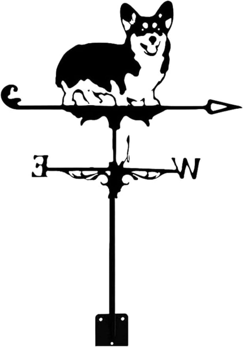 Weathervane Metal for roof Garden Yard Farmhouse Weather Vane Roof Mount Wind Direction Indicator Kit Outdoor Metal Bracket Weathervanes - Corgi Dog