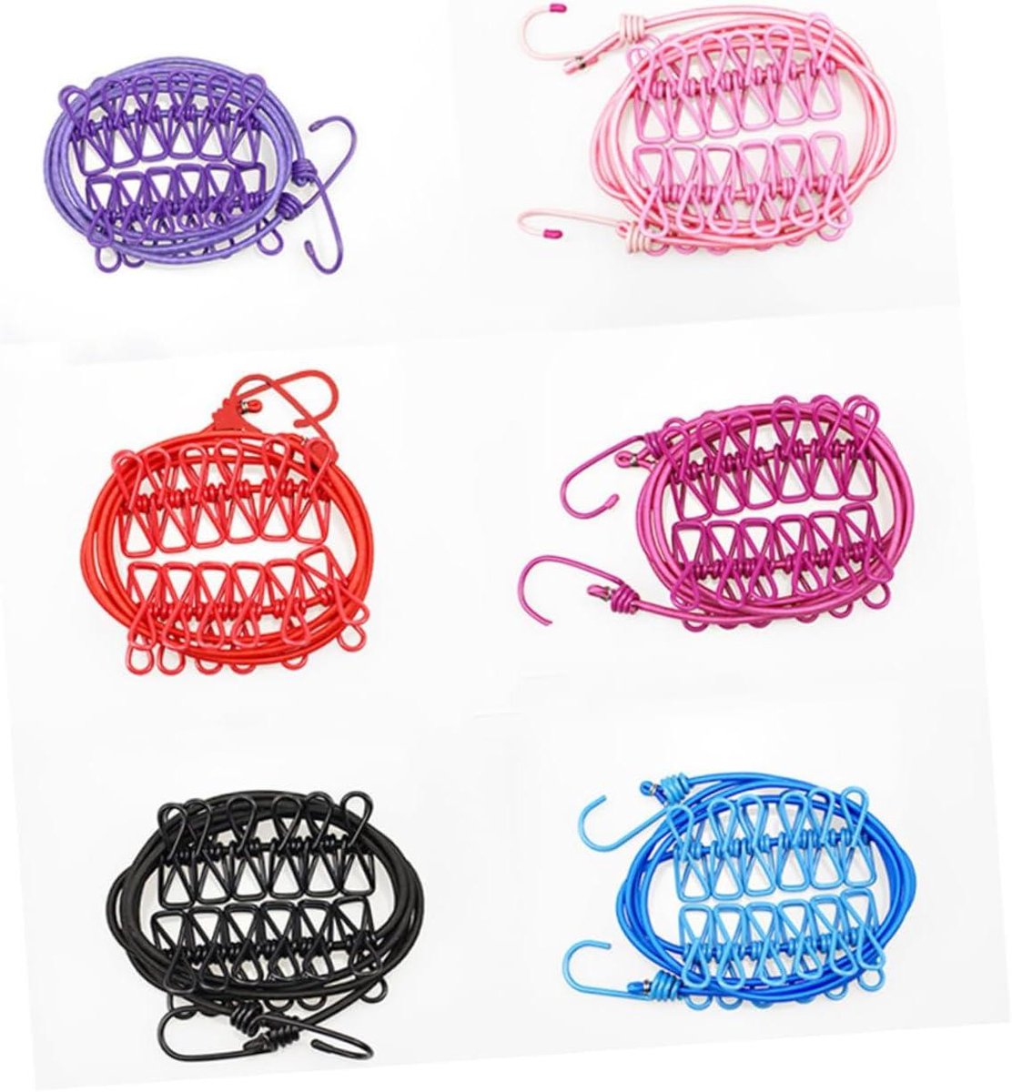 Elastische Waslijn - Reis Waslijn - Kleding Drogen - Met Clips - 190 cm - Zwart