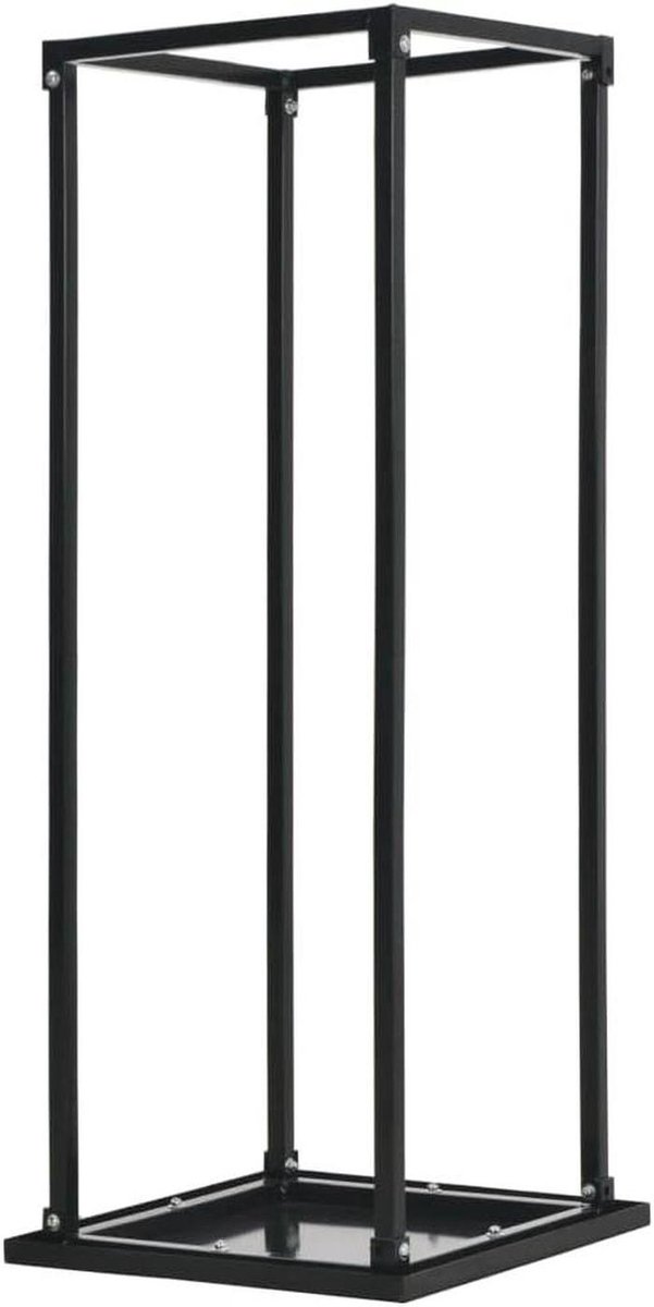 Brandhoutrek - Houtopslag Rek - Open Haard Gebruik - Stalen Bodem - 37 x 37 x 113 cm - Zwart