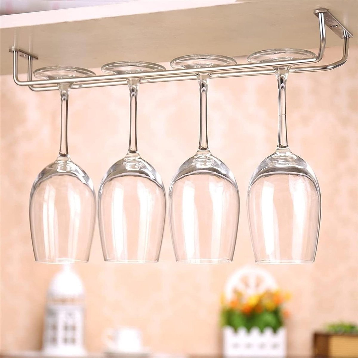 Metalen Wijnglazenhouder - Wijnrek Keuken - Keuken Decoratie - Roestvrij Staal - 35 cm - Zilver