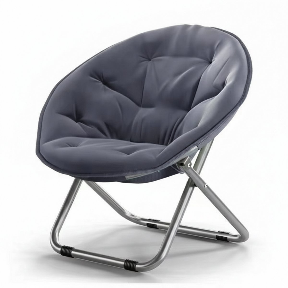 xDays Maanstoel Inklapbaar – Moon Chair – Campingstoel Opvouwbaar – Klapstoel – Vouwstoel – Relaxstoel – Gepolsterd met Kussen – 75x57 cm – Slaapkamer Studentenkamer Woonkamer Balkon Tuin Festival – Grijs