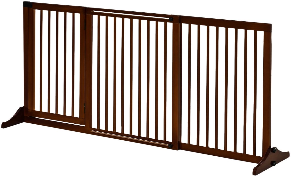 M-Goods - Uitschuifbaar Traphekje Hond - Houten Veiligheidshekje met Deur - Verstelbaar 113-166 cm - Hondenhek voor Trap & Deuropening - Bruin