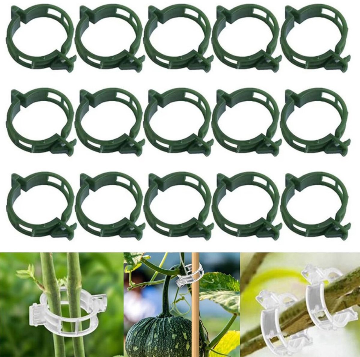 TOVBMUP Plantenklemmen - Tomatenklemmen - Kunststof tomatenklemmen - Wijnstokkenklemmen - Plantenklemmen - Paprika- en komkommerklemmen - geschikt voor plantenklemmen - 200 stuks - Groen