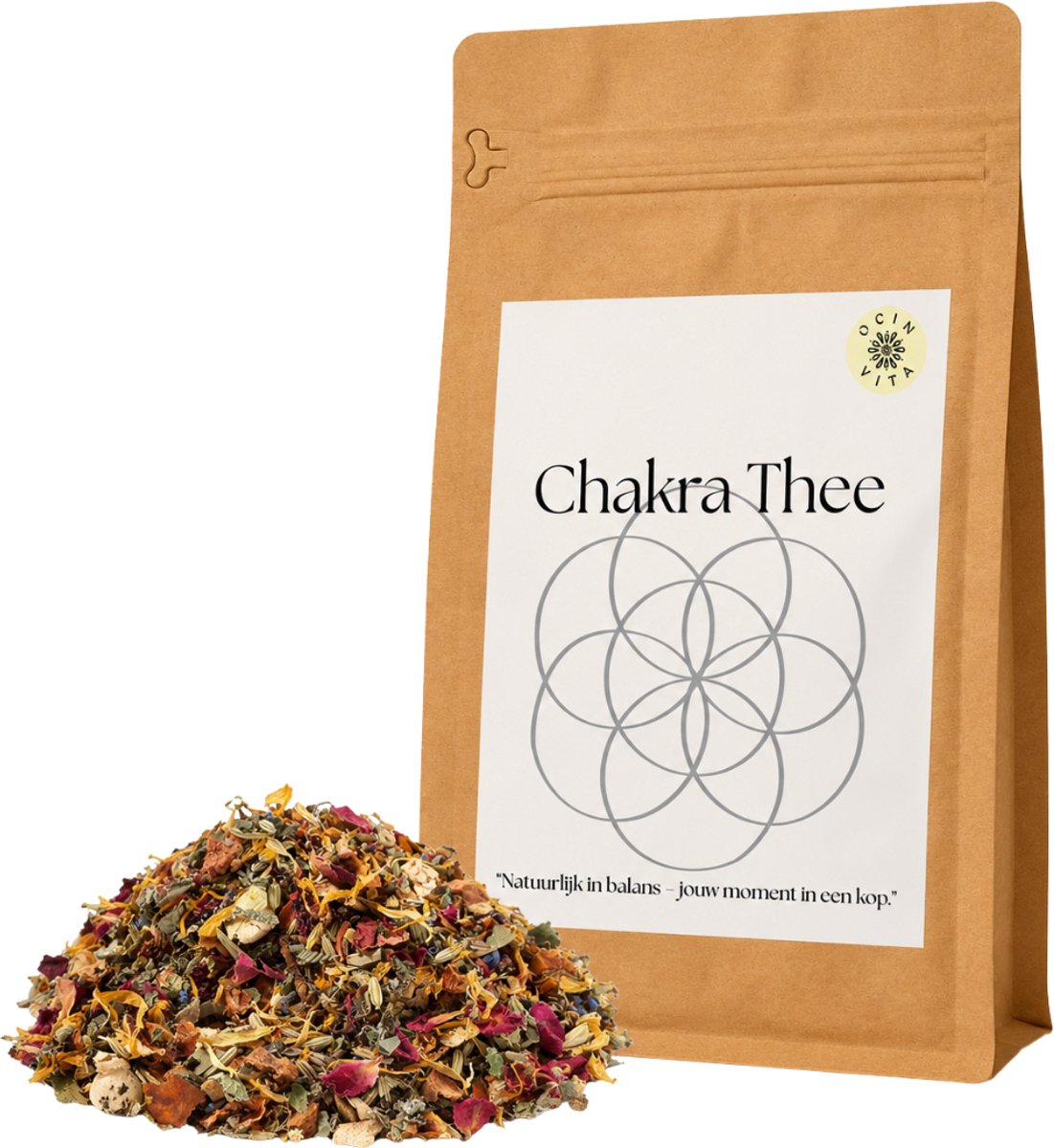 Chakra Thee Kruidenmelange 100g – Cafeïnevrije Kruidenthee met Bloemen, Kruiden & Vruchten – Losse Thee – Ocin Vita