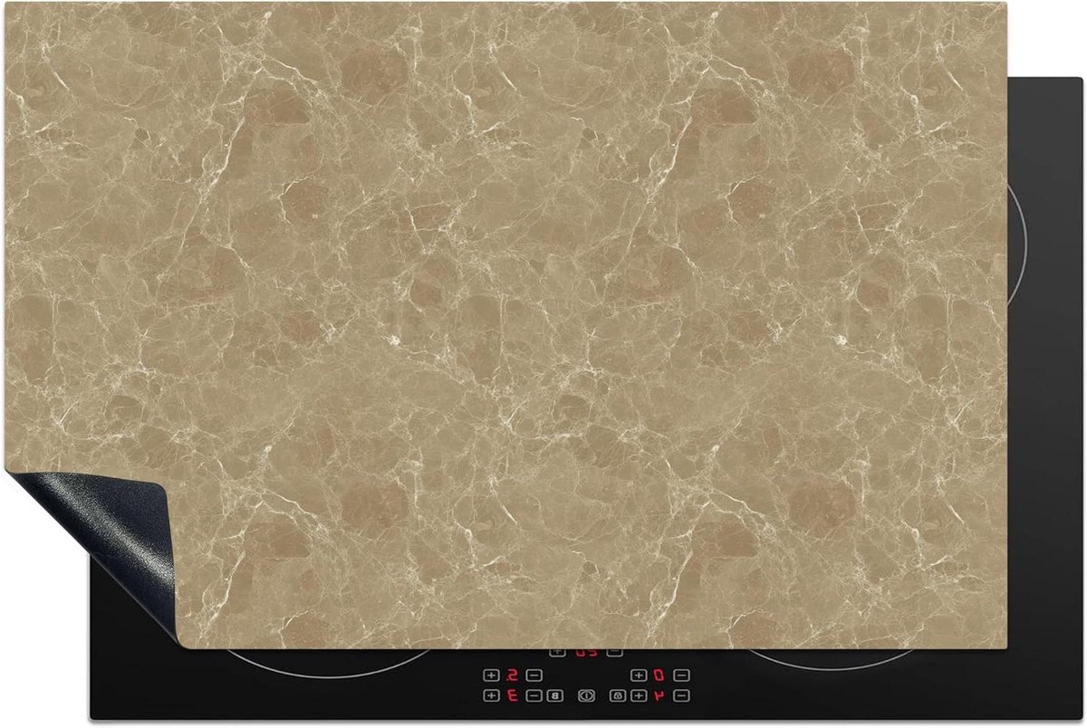 Inductie Beschermer - Kookplaat Mat - Extra Werkruimte Creëren - Antislip Fotoprint - 80x52 cm - Beige Marmer