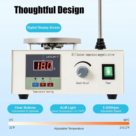 Magnetische Roerder - Lab Mixer - Vloeistoffen Mengen - Met Verwarmingsplaat - 2000 ml - Wit — afbeelding 3