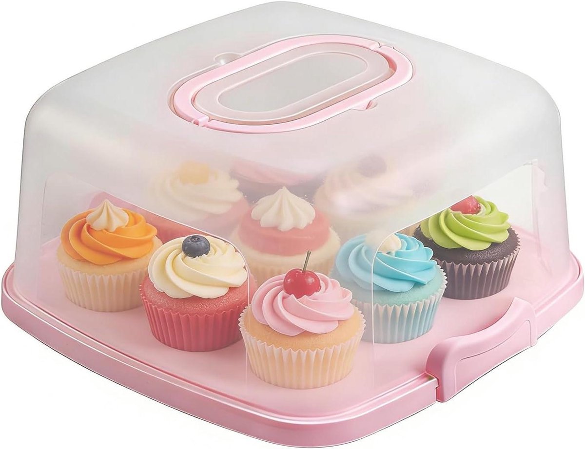 Taart Houder - Taartdoos Deksel - Voedsel Bewaren - Transparant Deksel - 33 cm - Roze