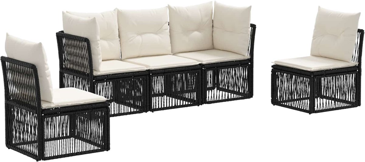 vidaXL - Tuinbank - Set - 5 - pcs - Zwart - poly - rattan