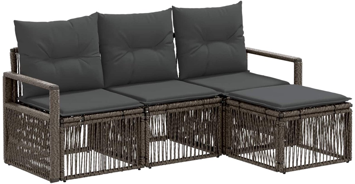 vidaXL - Tuinbank - Set - 4 - pcs - Grijs - poly - rattan
