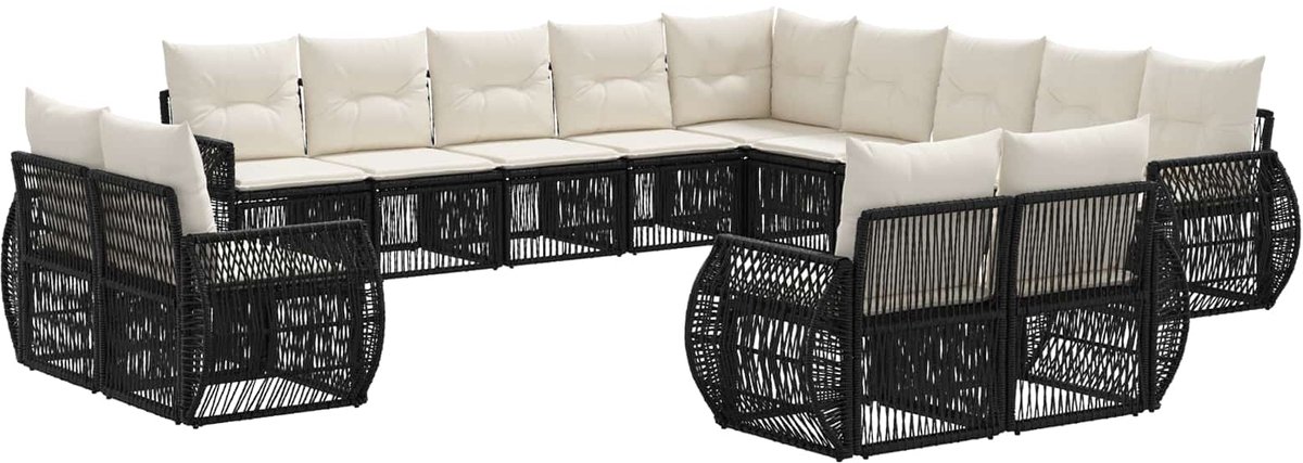 vidaXL - Tuinbank - Set - 13 - pcs - Zwart - en - Crème - Wit - poly - rattan