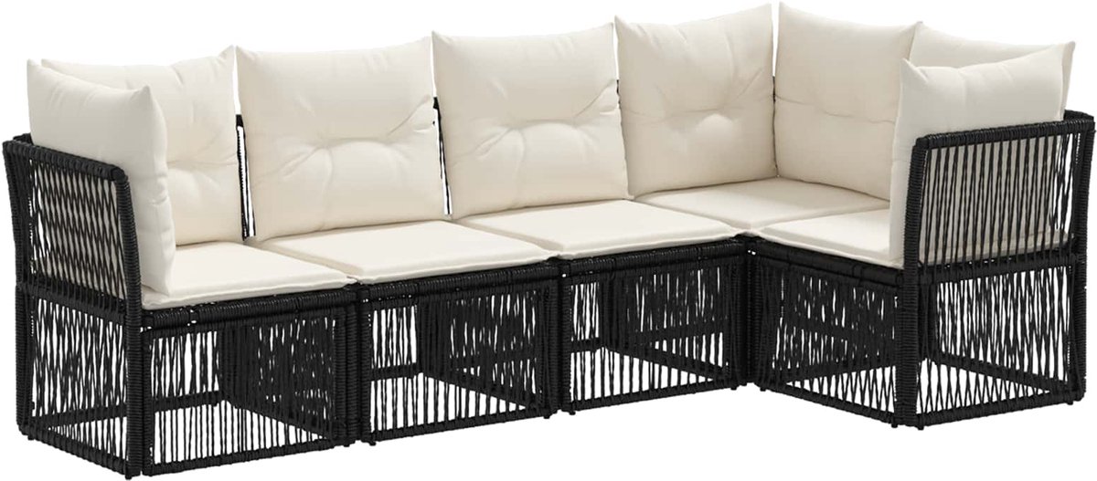 vidaXL - Tuinbank - Set - 5 - pcs - Zwart - poly - rattan