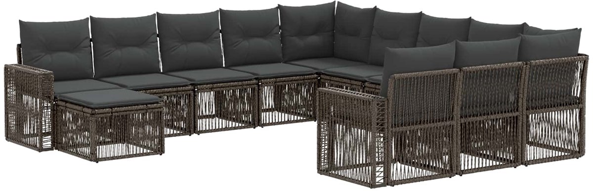 vidaXL - Tuinbank - Set - 12 - pcs - Grijs - en - Donkergrijs - poly - rattan