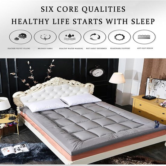 Oprolbare futonmatras - Vloerbed - Comfortabel slapen - Ergonomisch ontwerp - 180 x 200 cm - Grijs — afbeelding 4