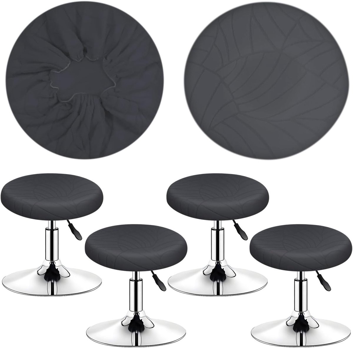 Jacquard Stoelhoes met Ronde Bladeren voor Stoelen van 30-40cm - Wasbaar, Zacht en Duurzaam, Geschikt voor Ronde en Vierkante Stoelen (4, Donkergrijs)