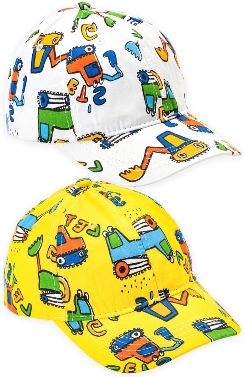 Kinderpet - Zonnehoed baby - Bescherming tegen zon - Graafmachine motief - 2 stuks - Blauw
