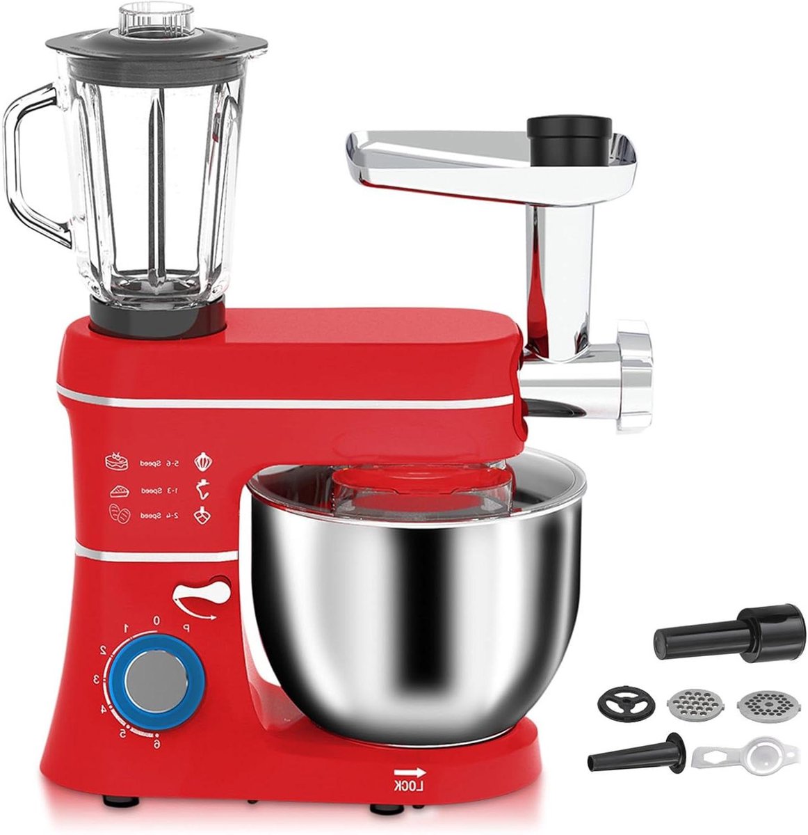 Keukenmachine 5-in-1 - Elektrische mixer - Thuis bakken - 1400W Krachtige motor - 10 Liter kom - Rood