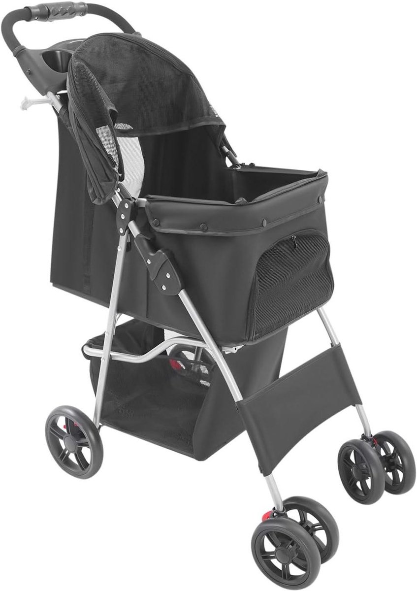 Huisdierwagen - Hondenbuggy Trolley - Veilig Reizen - Opvouwbaar Staalframe - Max 15kg - Zwart