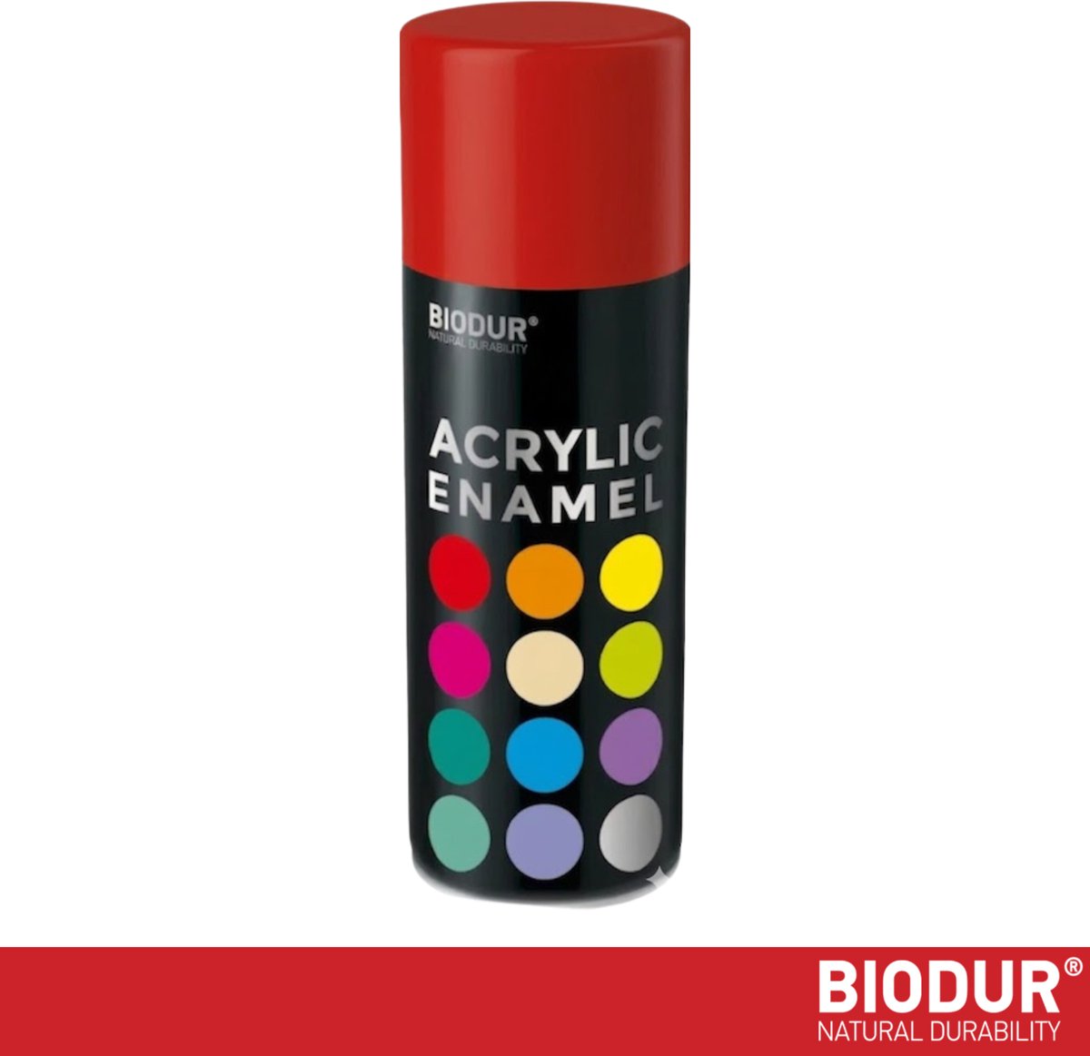 BIODUR Acrylverf - Vuurrood RAL 3000 – 400 ML – Spuitbus Hoogglans Lak – UV en Weerbestendig - Sneldrogende Spuitverf - Voor Binnen en Buiten