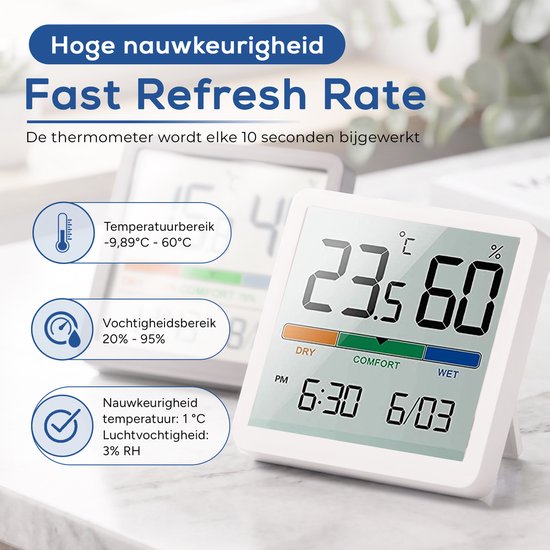 YUCONN Hygrometer - Luchtvochtigheidsmeter - Thermometer Binnen - Digitaal Weerstation - Binnen