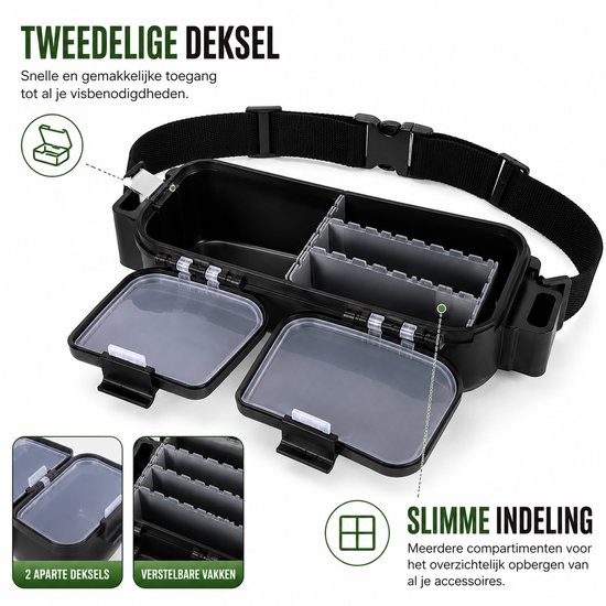 Visaas Heuptas met Opbergdoos - Fishing Tackle Box voor Vis-aas, Haken & Onderlijnen - Verstelbare Heupgordel - Viskoffer Organizer - Vaderdag Cadeau - 27 x 10 x 10 cm — afbeelding 2