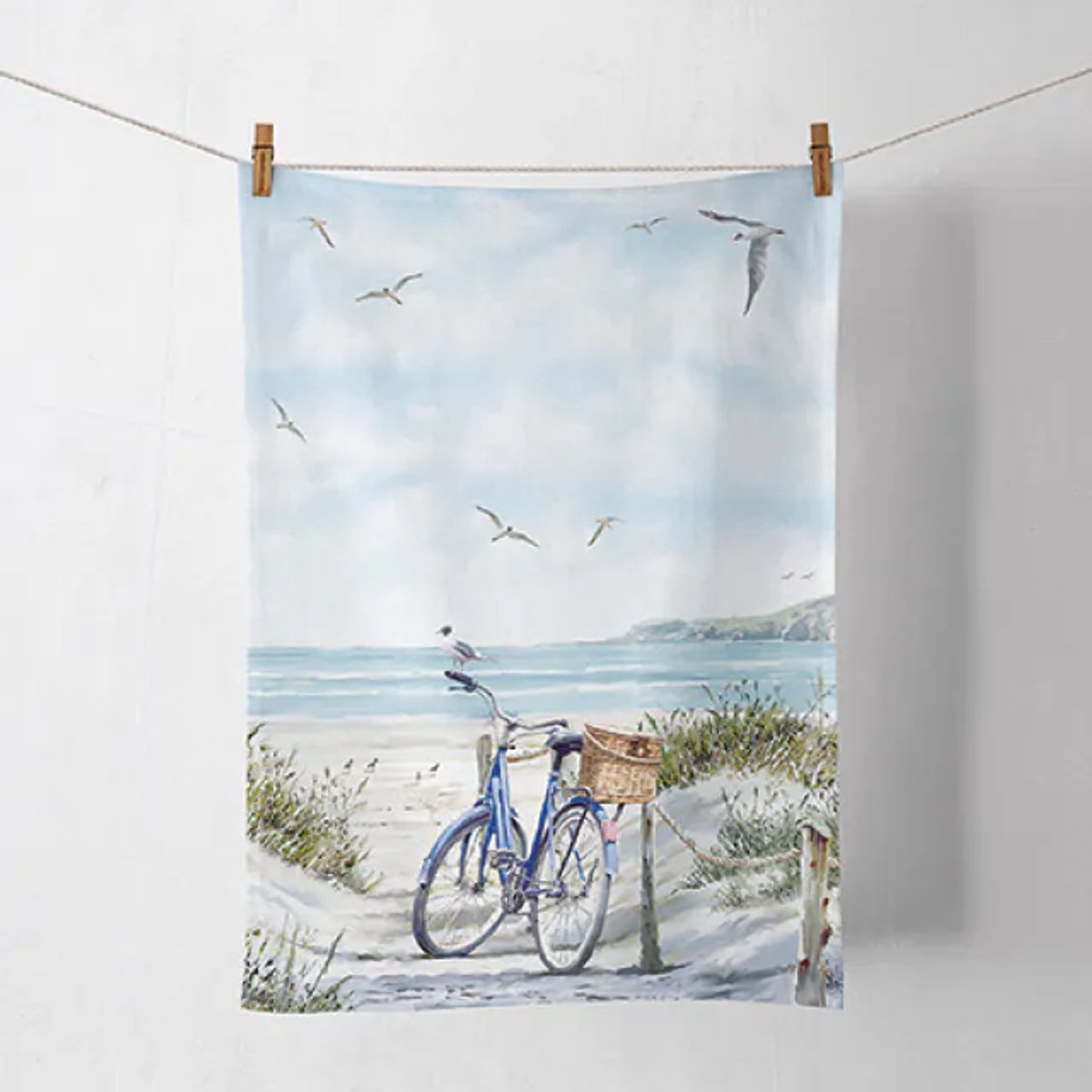 Ambiente Set van 2 Theedoeken Kitchen towel Bike at the beach 50x70 cm – 100% Katoen – Maritiem Strand Design