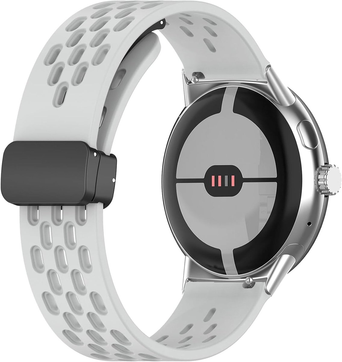Siliconen Sportarmband voor Google Pixel Watch 4 en 3 - Magnetische Sluiting, Grijs en Comfortabel voor Actieve Gebruik