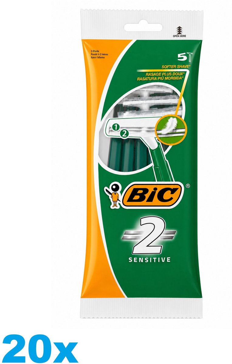BIC Sensitive Wegwerp Scheermesjes Green – 2 Messen – 20 x 5 Stuks – 100 Scheermesjes