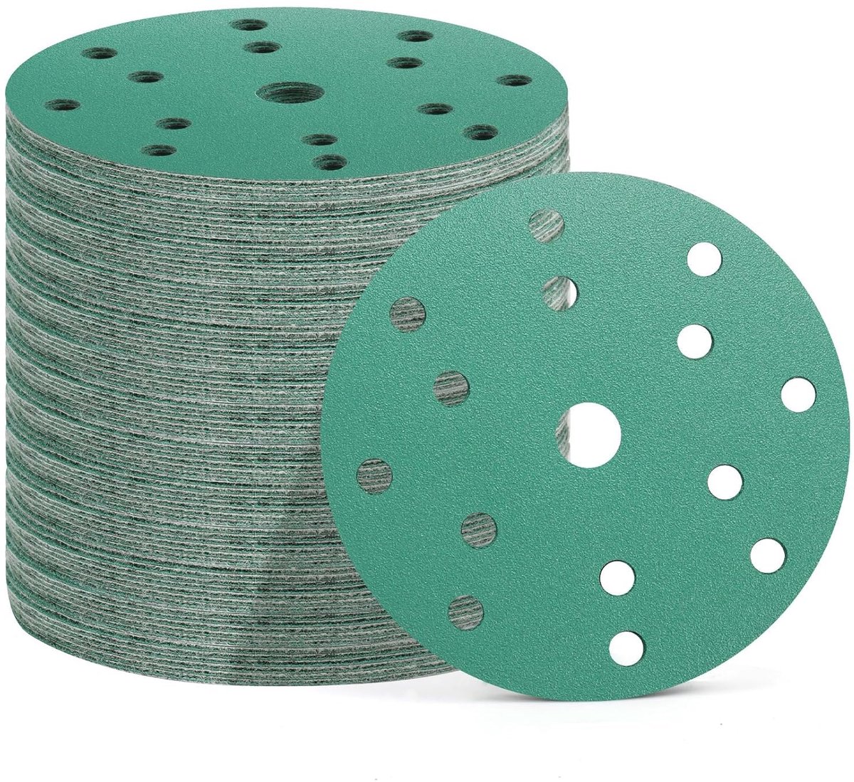Dreamhigh® 50 Stuks Schuurpapier 150 mm Klittenband - Schuifschijven 15 Gaten - 10 Stuks Korrel 60/80/120/180/400 - voor Excenterschuurmachines - Optimale Schuring - Groente (P60/P80/P120/P180/P320)