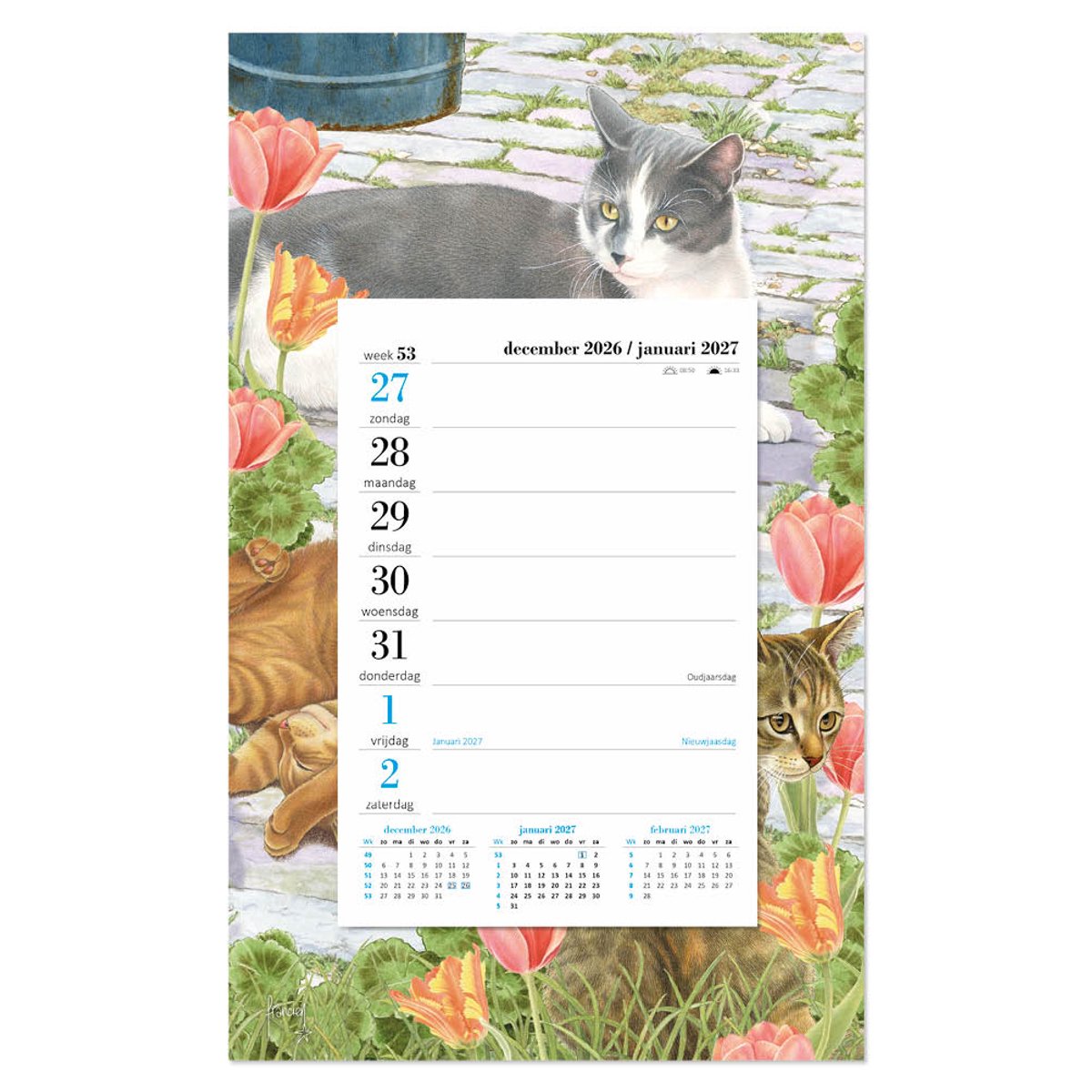 Franciens Katten Weeknotitiekalender op schild 2027 Katten in de tuin