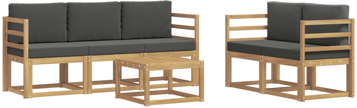 vidaXL Buiten - bank - set - 6 - st - 5-zits - Wit - en - antracietkleurig wit en antracietkleurig
