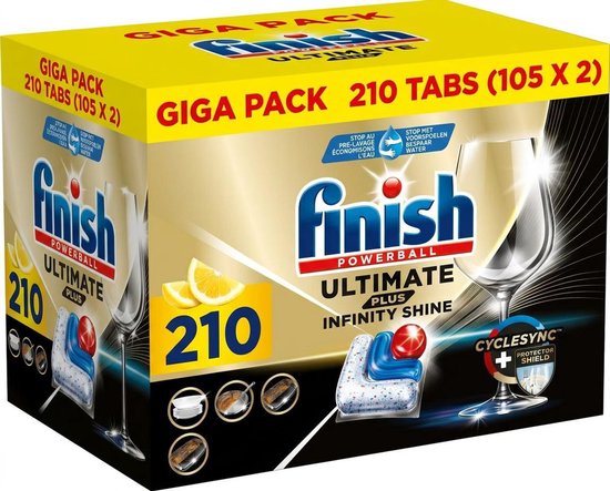 Finish Ultimate Plus Infinity Shine Citroen Vaatwastabletten - 2 x 105 = 210 Capsules - Voordeelverpakking