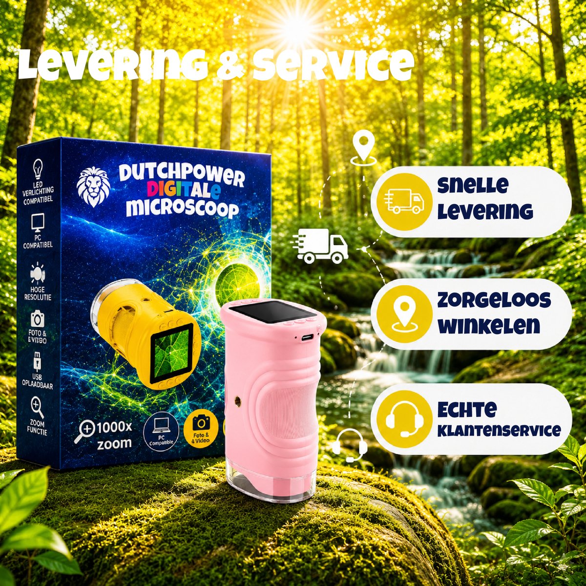 DUTCHPOWER Digitale Microscoop 1000x-4K-voor Kinderen – Draagbare Handmicroscoop met Foto & Video – STEM Educatief Speelgoed voor Ontdekken in Tuin en Natuur – Geschikt voor 4 t/m 12 jaar-Roze — afbeelding 6