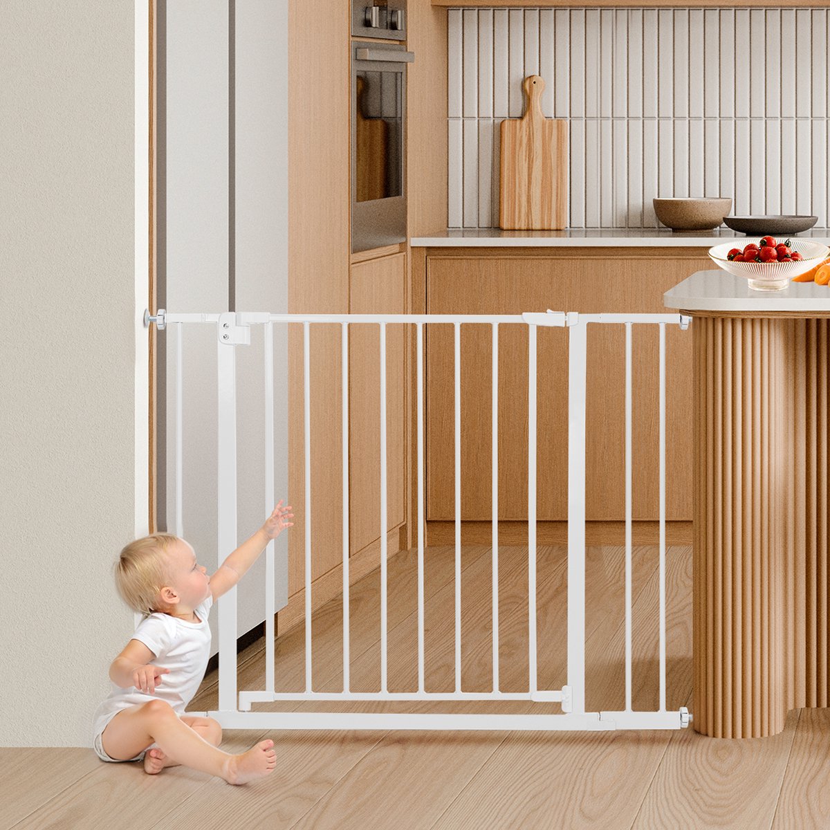Comomy Baby Veiligheidshekje voor Trappen & Deuren – Hoogte 76cm 75-103 cm, Drukmontage, Wit – Kindveilig voor Baby's en Peuters