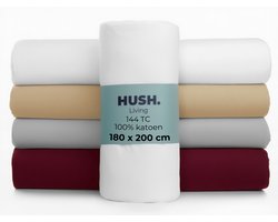 HUSH Living Hoeslaken 100% katoen, 144TC, soepel en ademend - elastiek rondom - 180x200+30cm - wit