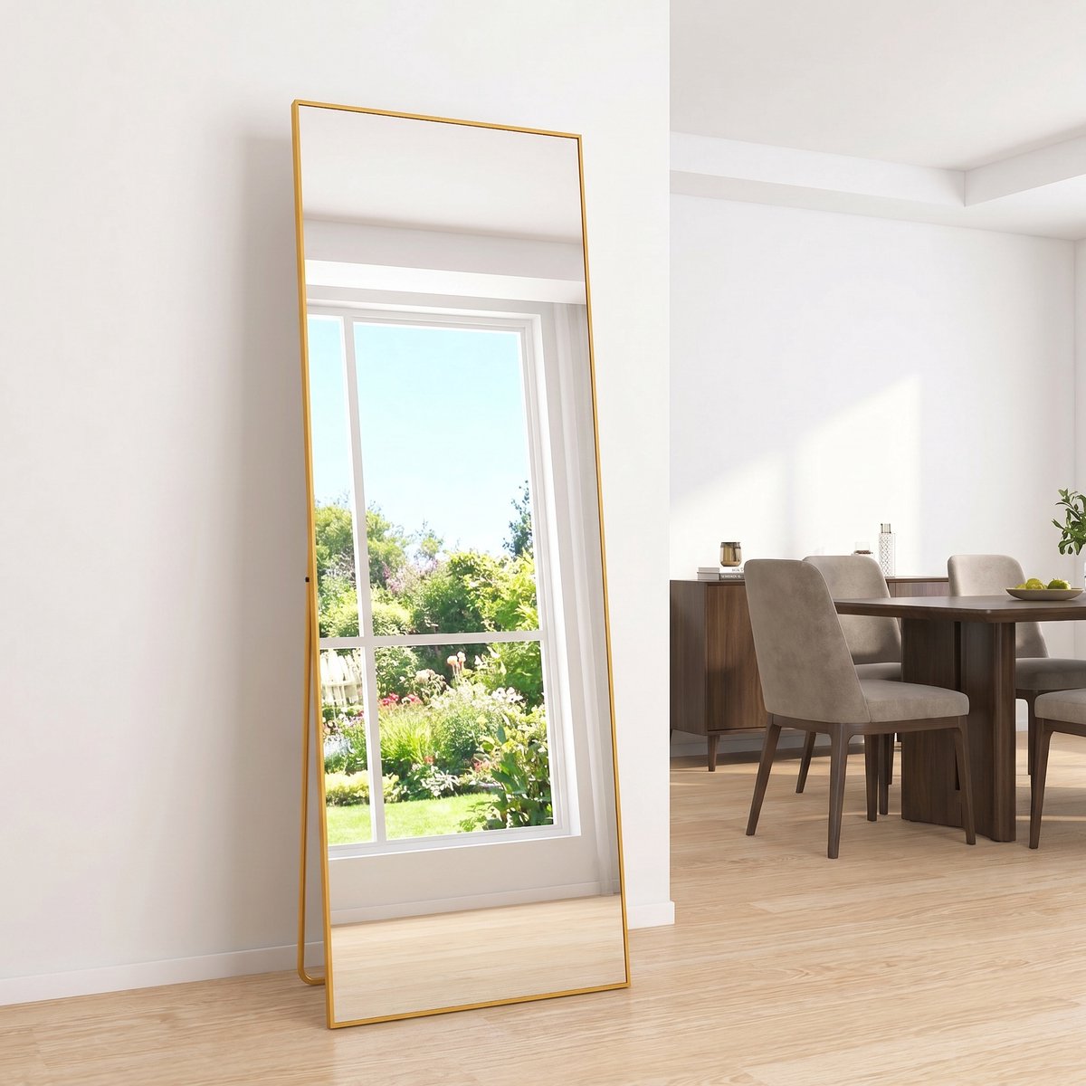Spiegel van Volledige Lengte 162x53cm, Vrijstaande Spiegel met Eenvoudig Frame, Grote HD-Wandspiegel met Haak, Heldere HD-Glazen Reflectie, Onbreekbaar en Lichtgewicht (Goud, 162x53cm)