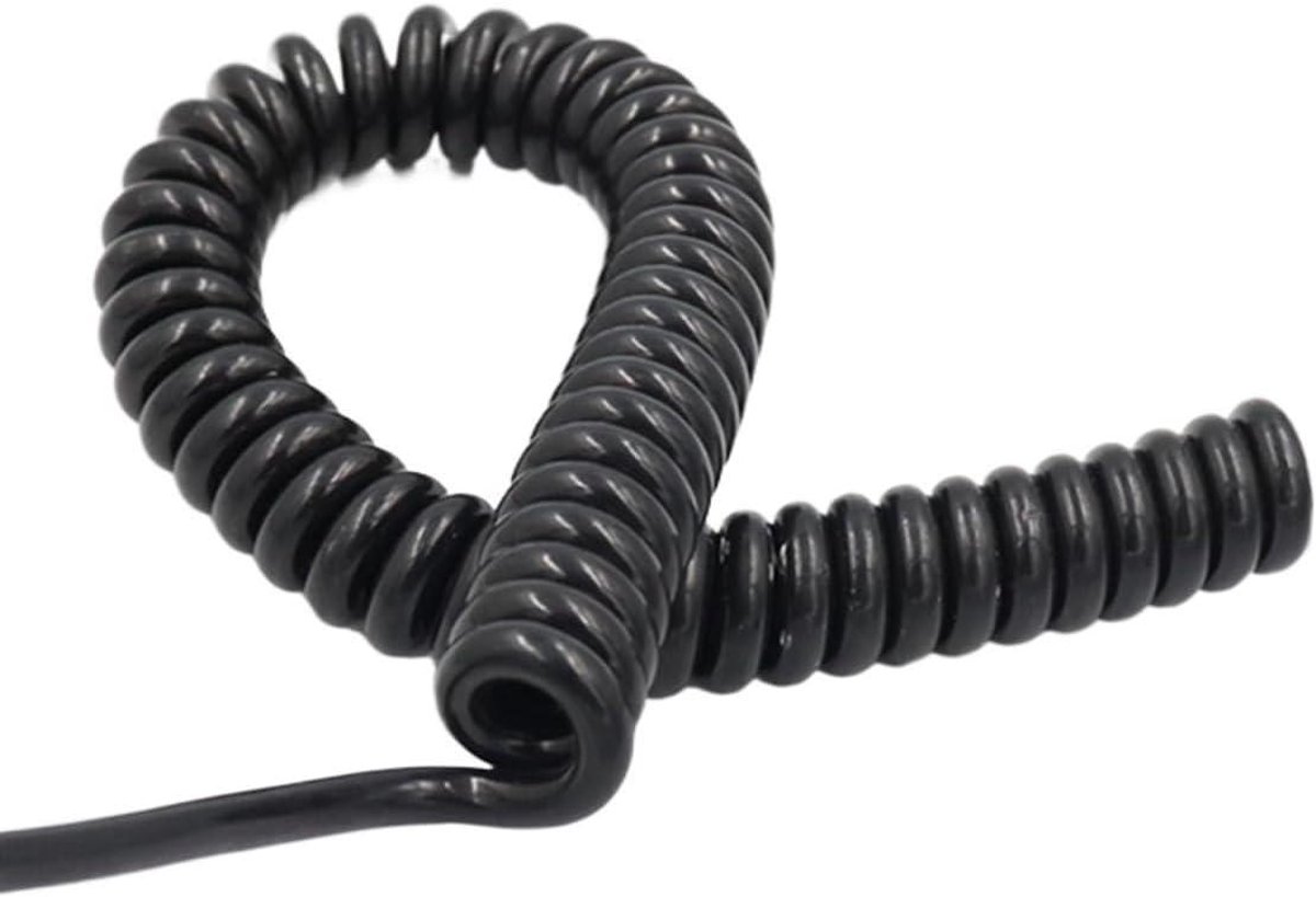 Afgeschermde Spiraalkabel - 4 Kern Verlenging - Flexibele Aansluiting - Goede Koudeweerstand - 1-10 Meter - Mat Zwart