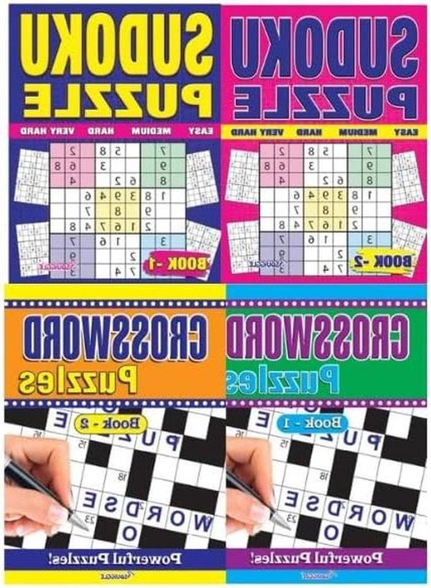 Puzzelboeken Set - Kruiswoordpuzzels Sudoku - Hersenen Trainen - Meer Dan 180 Puzzels - A4 Formaat - Meerdere Kleuren