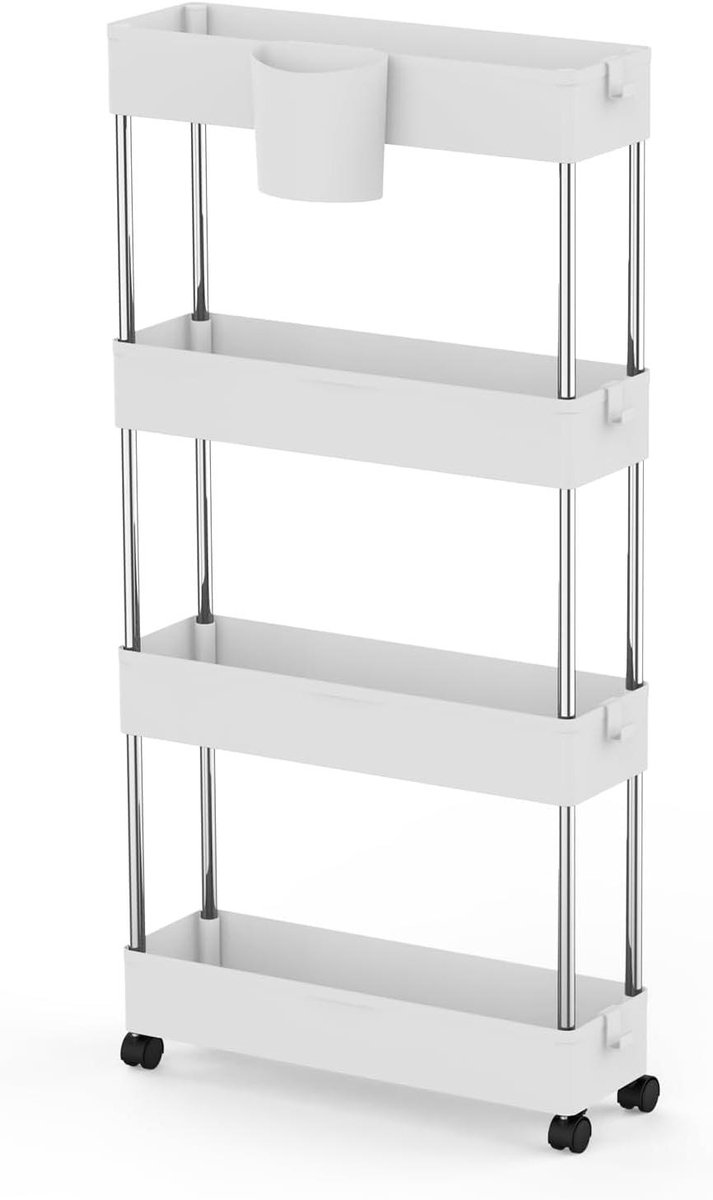 Opbergwagen 4 niveaus - Trolley met wieltjes - Ruimte Organiseren - Hol mesh-design - 40 x 13 x 86 cm