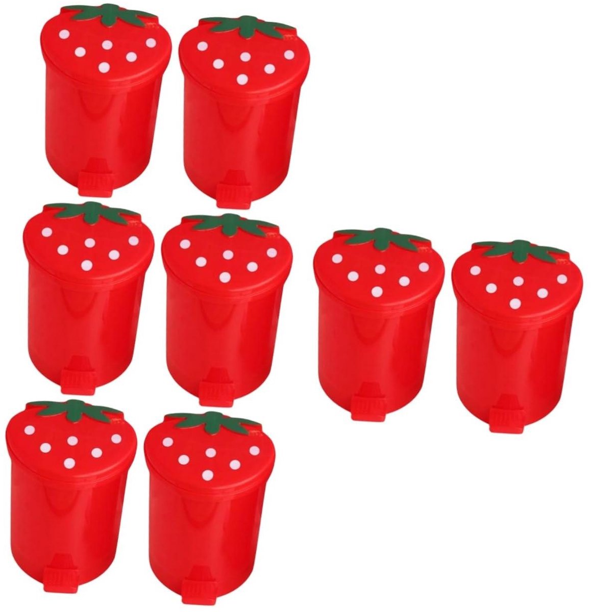 Prullenbakjes Set - Mini Afvalbakjes - Bureau Opruimen - Leuk Aardbei Design - 4 Stuks - Rood