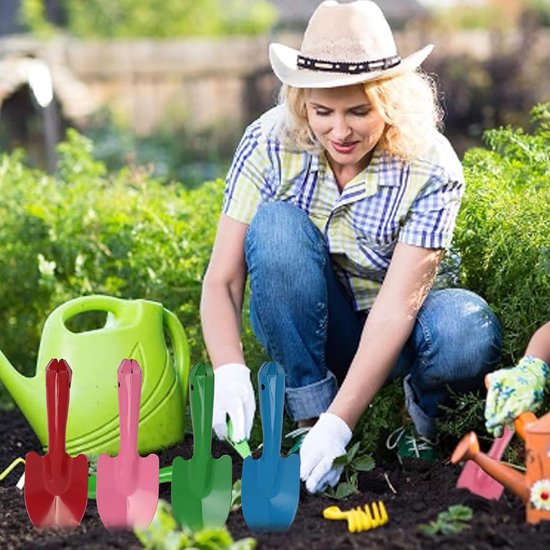 4-delige Mini Kleurrijke Metalen Handschep, Tuinschepset Kleurrijke Metalen Handtroffel voor Bloemgrond Planten Graven Verplanten van Cimjoy — afbeelding 4
