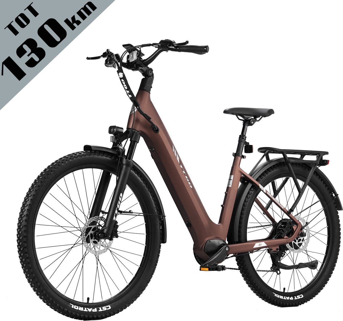 TTGO Z3 Elektrische Fiets – 27.5 Inch Stadsfiets – 720Wh Accu – Achterwielmotor – Actieradius tot 130 km – Shimano 7 Versnellingen – Hydraulische Schijfremmen –Bruin