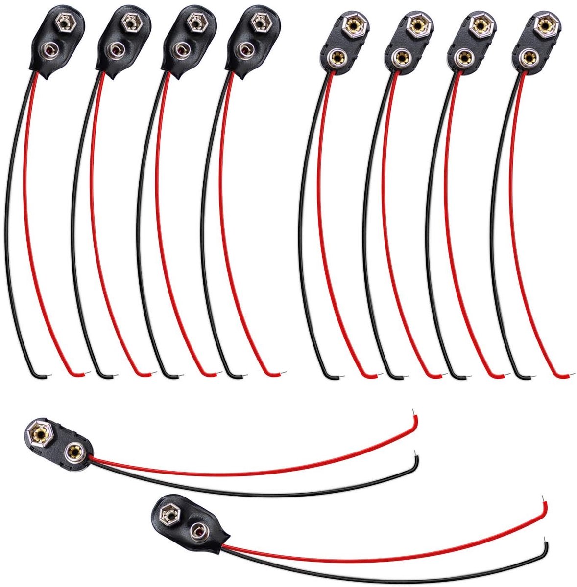 Solidchoice - Dailygoody - 9V batterij clip connector - 10 stuks - Ideaal voor projecten - 15 cm aansluitkabel - Geschikt voor LED-verlichting en alarmsystemen - Zwart