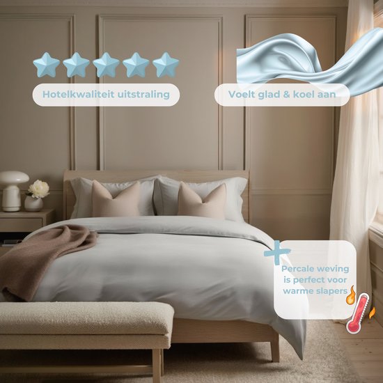 HUSH Living Dekbedovertrek percale - 100% katoen - 200TC - extra fris en koel - sterk en slijtvast - 200x220+20cm - lichtgrijs — afbeelding 4