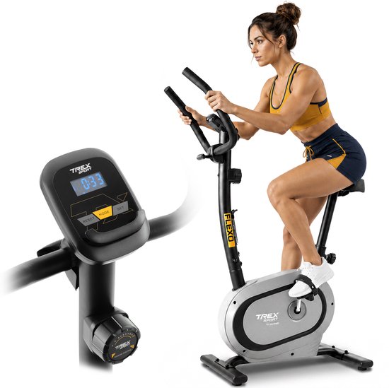 Trex Sport TX-450MB Flexo – Hometrainer Fiets – Fitness Fiets – Stationaire Fietstrainer – Stabiele Constructie met Tablet Houder – 6 kg Vliegwiel – Max. 120 kg – Grijs