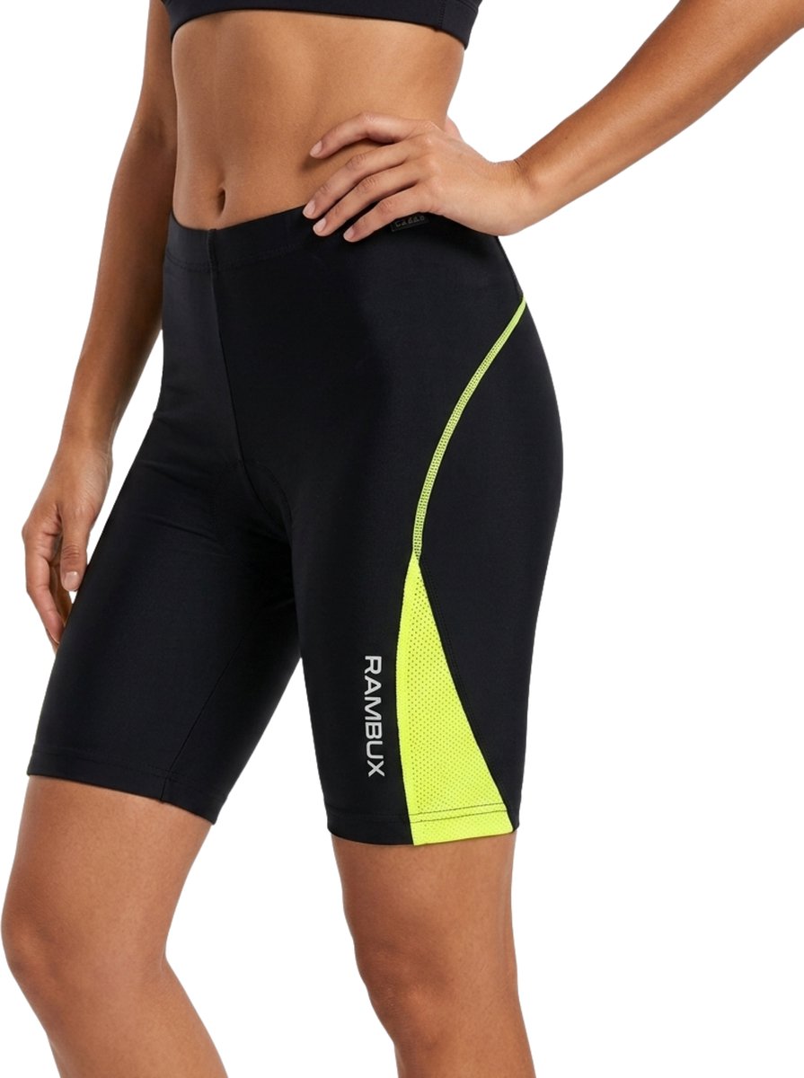 RAMBUX® - Fietsbroek Dames met Zeem - MTB Broek - Zwart Geel - Mountainbike - Fietskleding Short - Sportbroek - Maat L