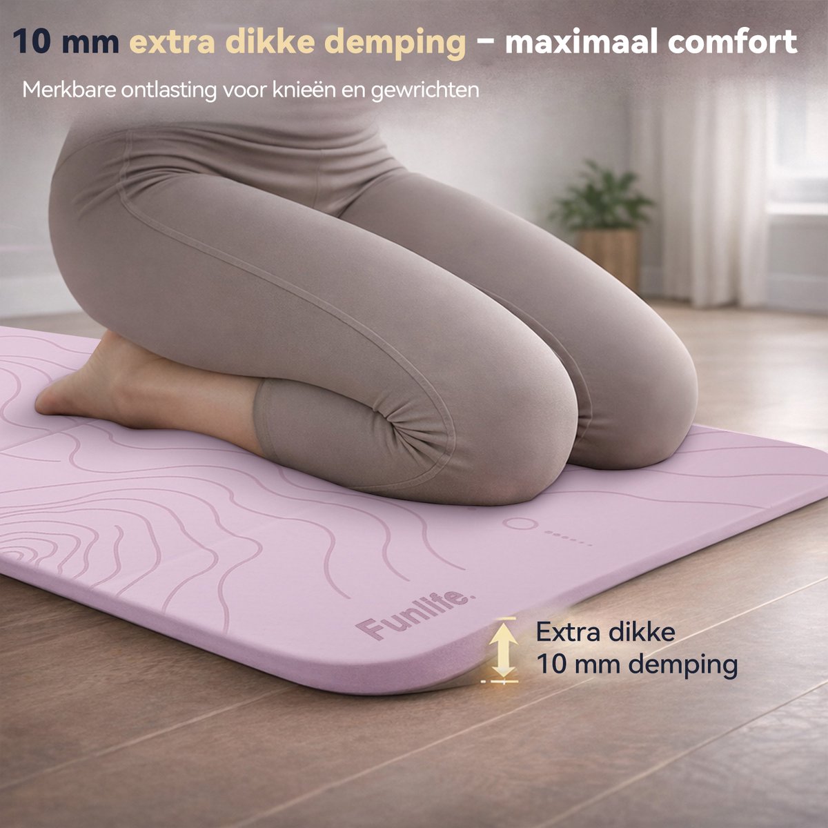 Funlife Opvouwbare Yogamat 190 x 66 cm - 10 mm Dik - Antislip Fitnessmat voor Yoga, Pilates en Thuis Workout - Lavendel Paars Mandala Design thumbnail 5