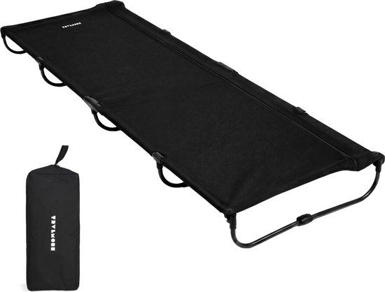 TRVLMORE Veldbed Opvouwbaar - 120KG Draagvermogen - Campingbed Incl. draagtas - Stretcher 1 Persoons - Stalen Frame - 193x66x15 cm - Zwart