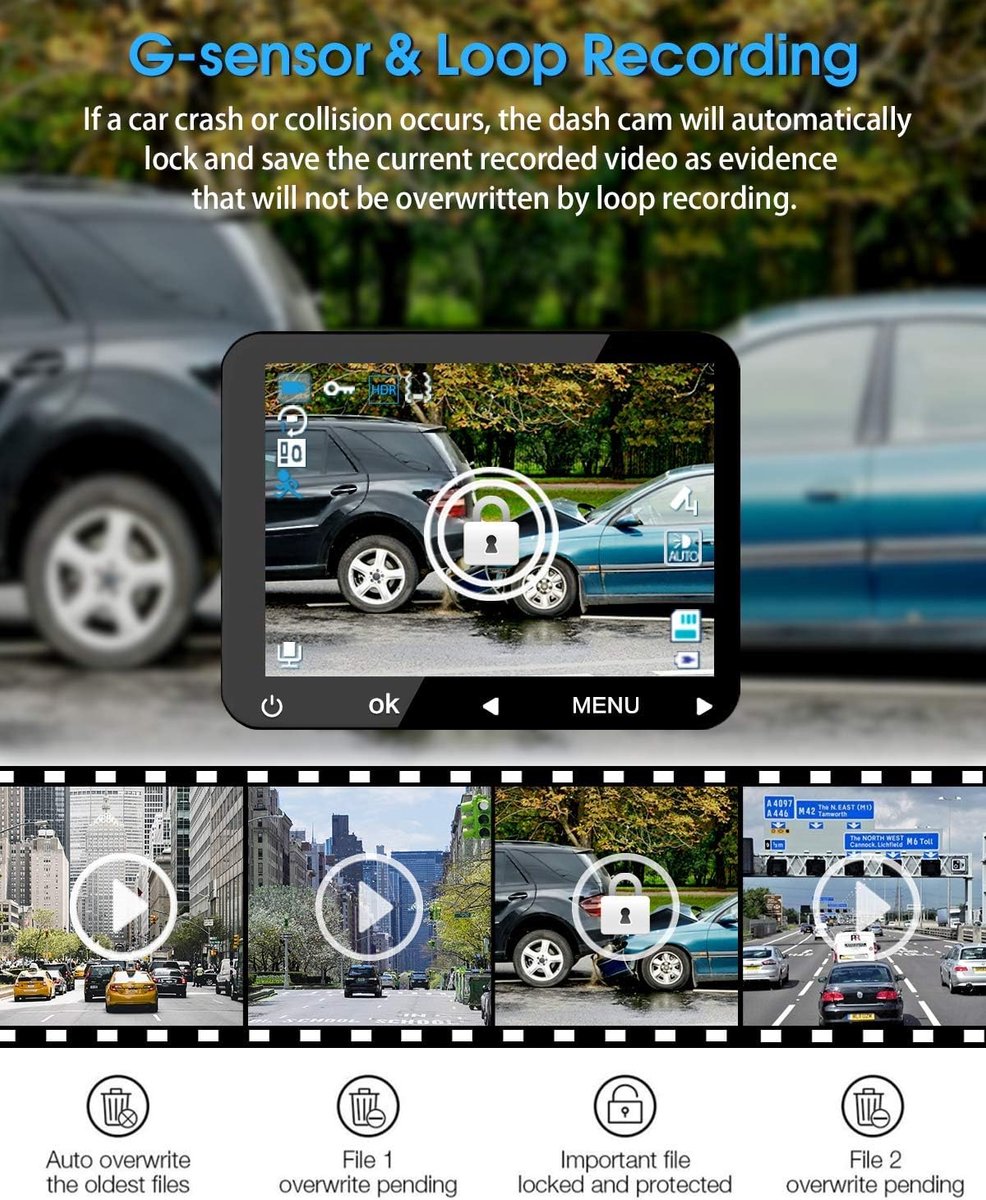 Dashcam - Dashcam voor auto -32G -ViewDash Cam Interieur - 310° groothoek - Autocamera met parkeerbewaking, bewegingsdetectie, infrarood nachtzicht, G-sensor, loopopname, HDR, batterij – foto 3